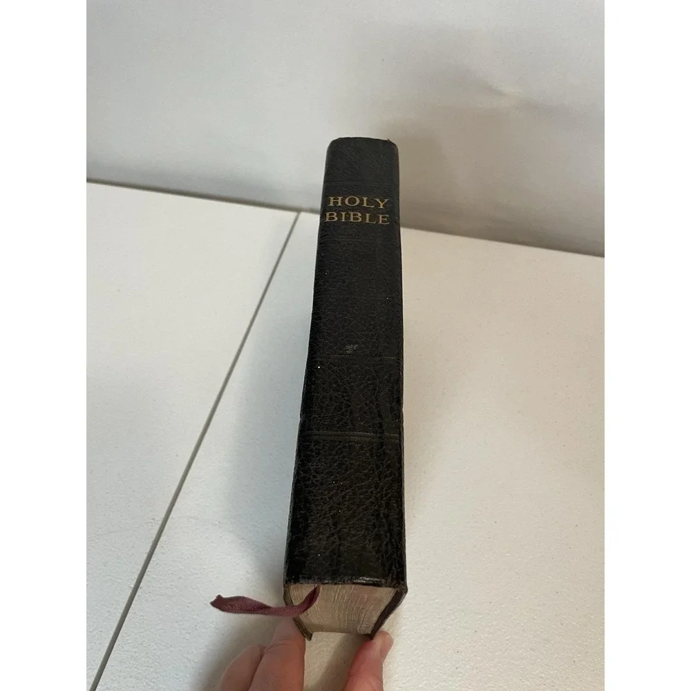 Vtg Holy Bible KJV 1935 Collins Clear-Type Press Black Leather Bound Ribbon‎ GB